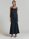 Ghost Jessica Bias Cut Linen Slip Skirt, Black