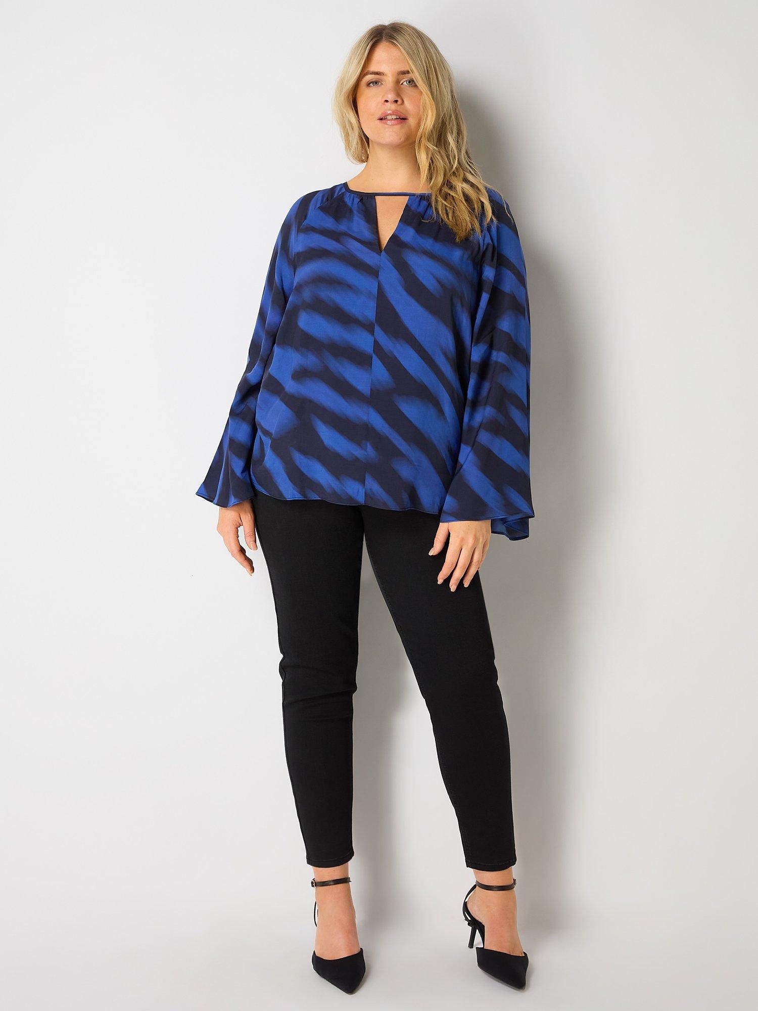 Product image 1 of 4, which shows Live Unlimited Curve Abstract Print Blouse, Black/Blue, 16