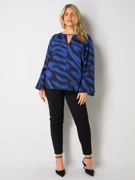 Live Unlimited Curve Abstract Print Blouse, Black/Blue, Black/Blue