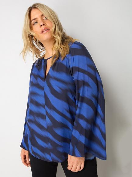 Live Unlimited Curve Abstract Print Blouse, Black/Blue - view 2, Black/Blue