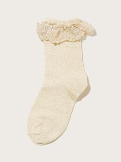 Monsoon Kids' Sparkle Floral Lace Socks, Gold, Gold