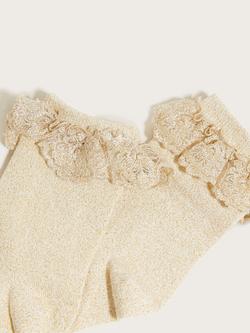 Monsoon Kids' Sparkle Floral Lace Socks, Gold - view 2, Gold