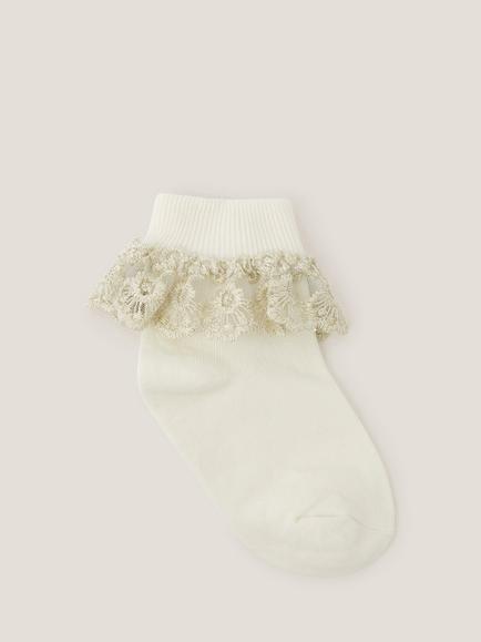 Monsoon Kids' Sparkle Lace Socks, Ivory, Ivory