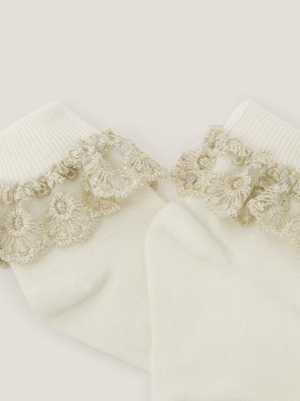 Monsoon Kids' Sparkle Lace Socks, Ivory - view 2, Ivory