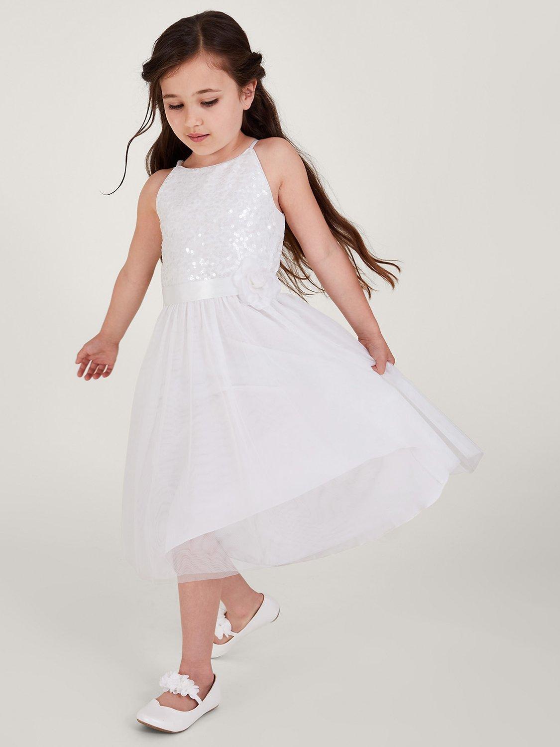Product image 2 of 5, which shows Monsoon Kids' Truth Sequin Maxi Dress, Ivory, 3 years