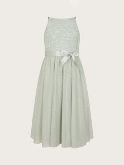 Monsoon Kids' Embroidered Lace & Sequin Dress, Sage - view 2, Sage