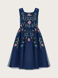 Monsoon Kids' Botanical Embroidered Midi Dress, Navy