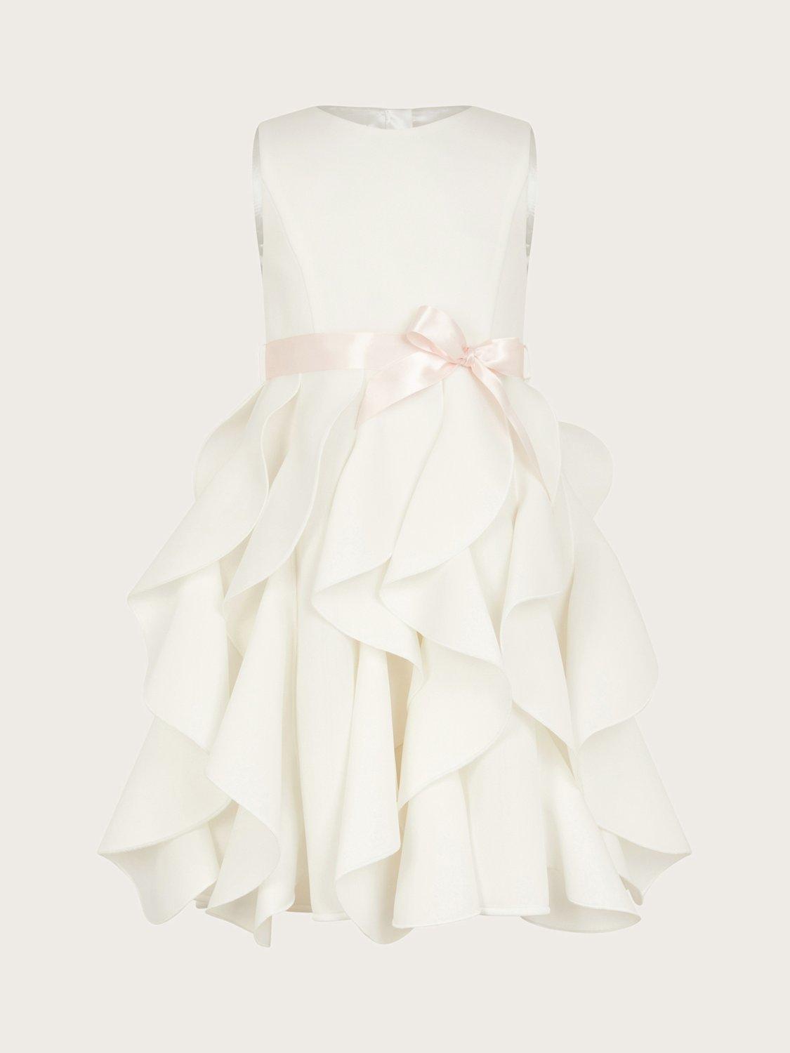 Product image 1 of 3, which shows Monsoon Kids' Cancan Ruffle Scuba Dress, Ivory, 5 years