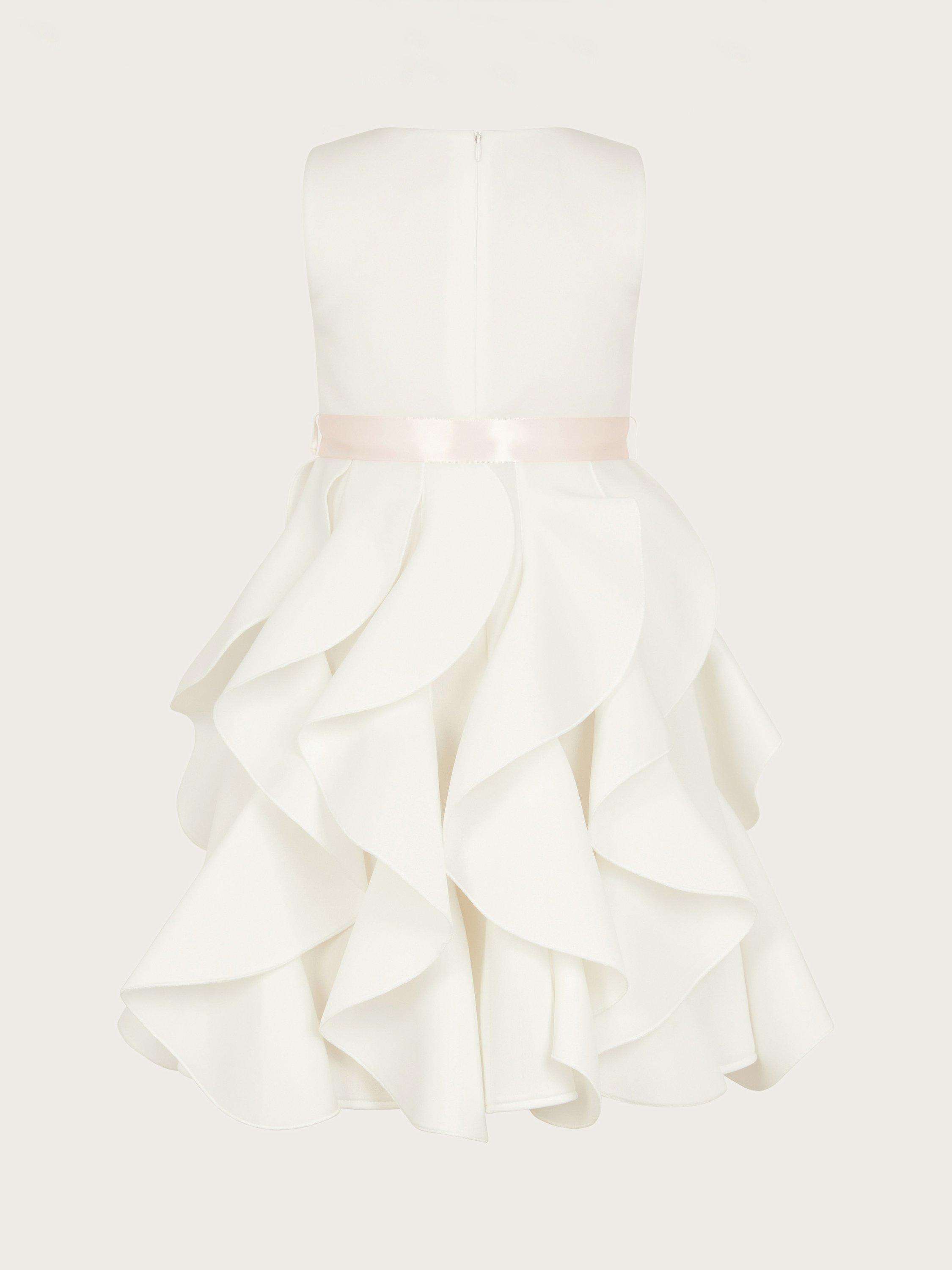 Product image 2 of 3, which shows Monsoon Kids' Cancan Ruffle Scuba Dress, Ivory, 5 years