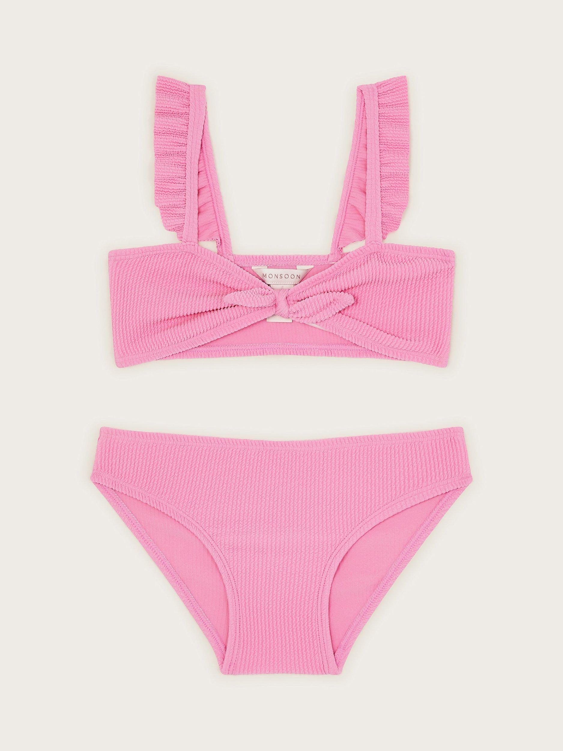 Monsoon Kids' Textured Tie Bow Bikini, Pink
