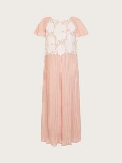 Monsoon Kids' Otissa Lace Bodice Pleated Jumpsuit, Pink, Pink