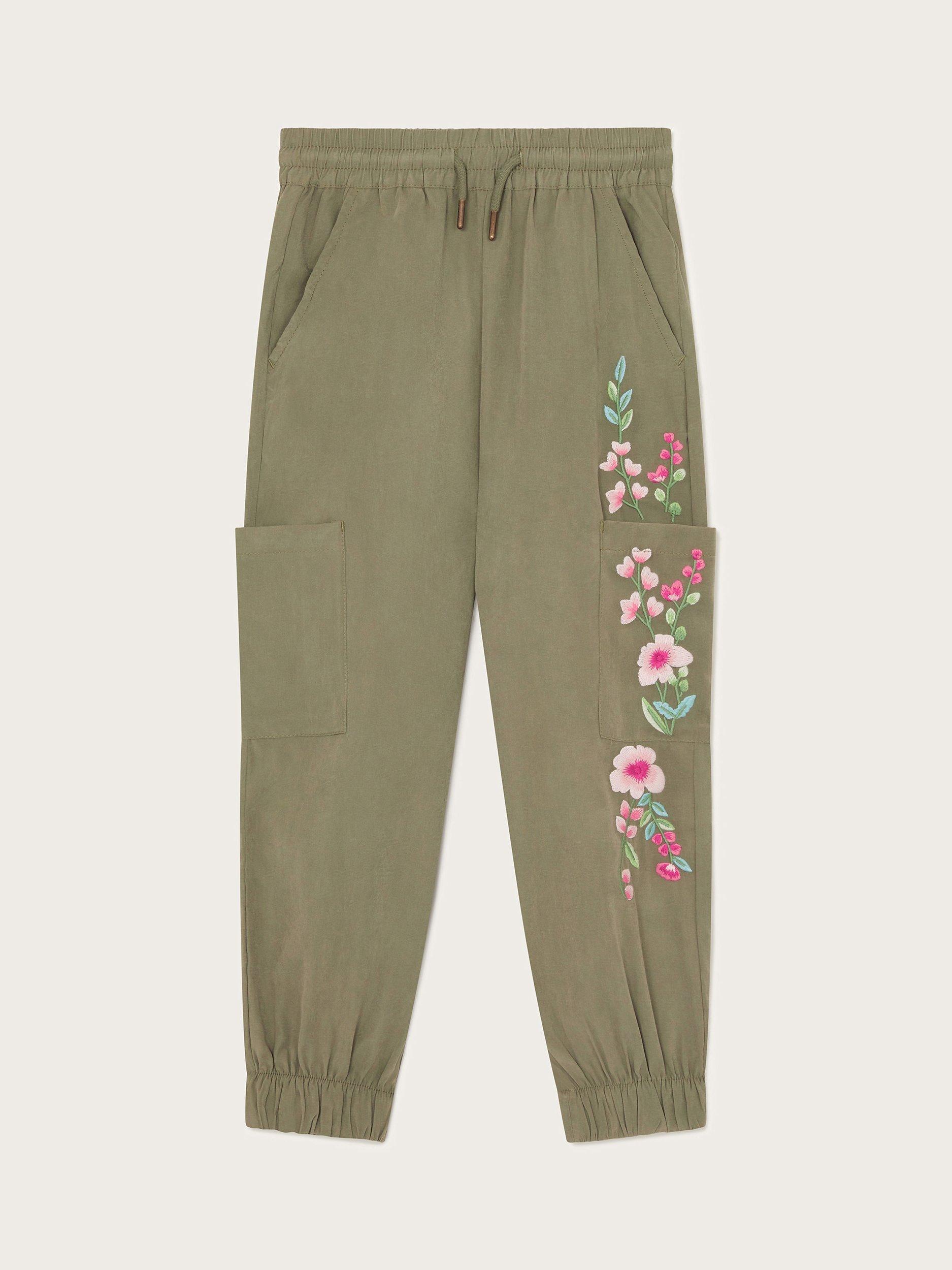 Monsoon Kids' Embroidered Cargo Joggers, Green