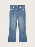 Monsoon Kids' Pearl Trim Denim Pleat Jeans, Blue