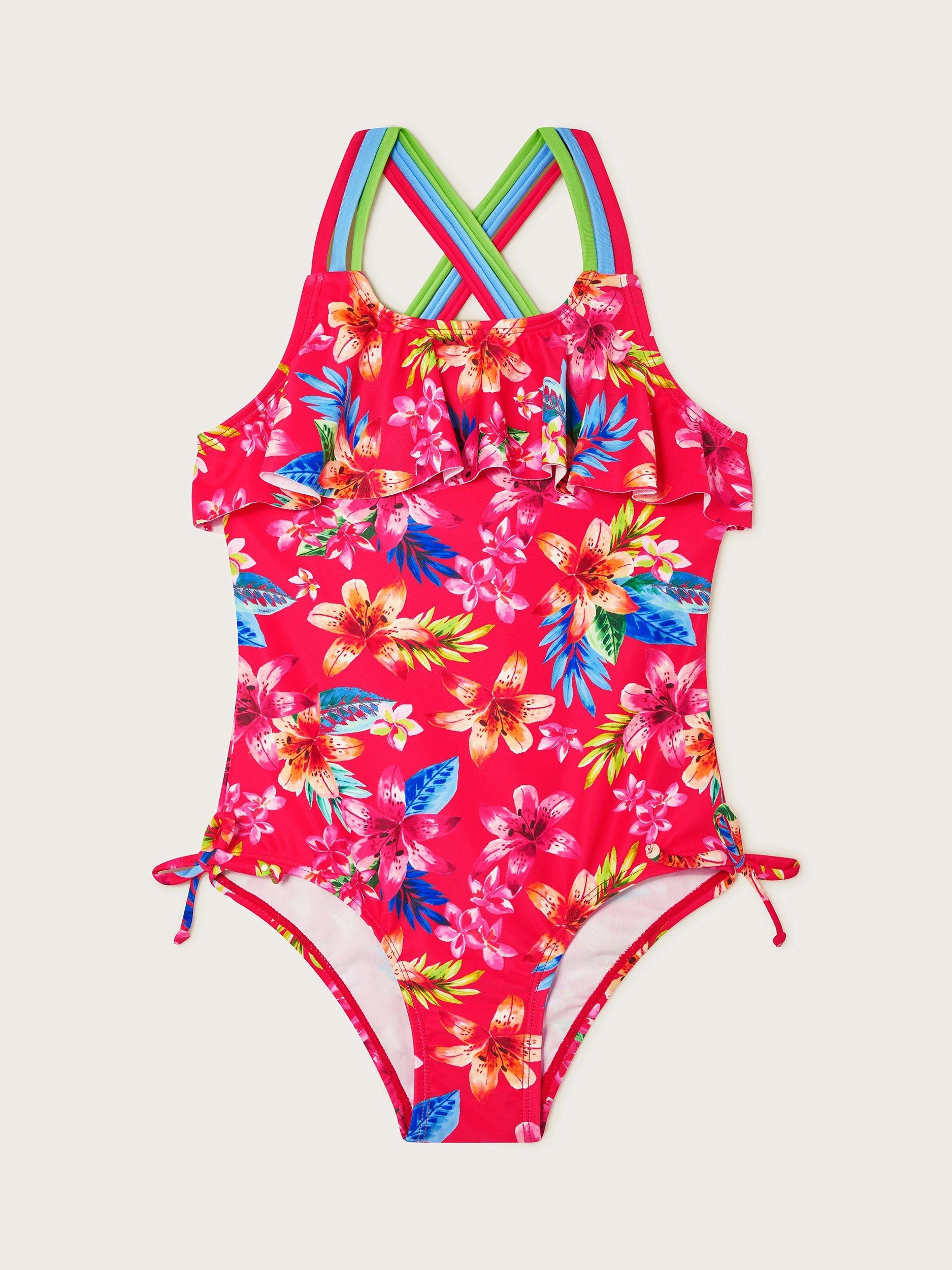 Monsoon Kids' Kendall Tropical Swimsuit, Red