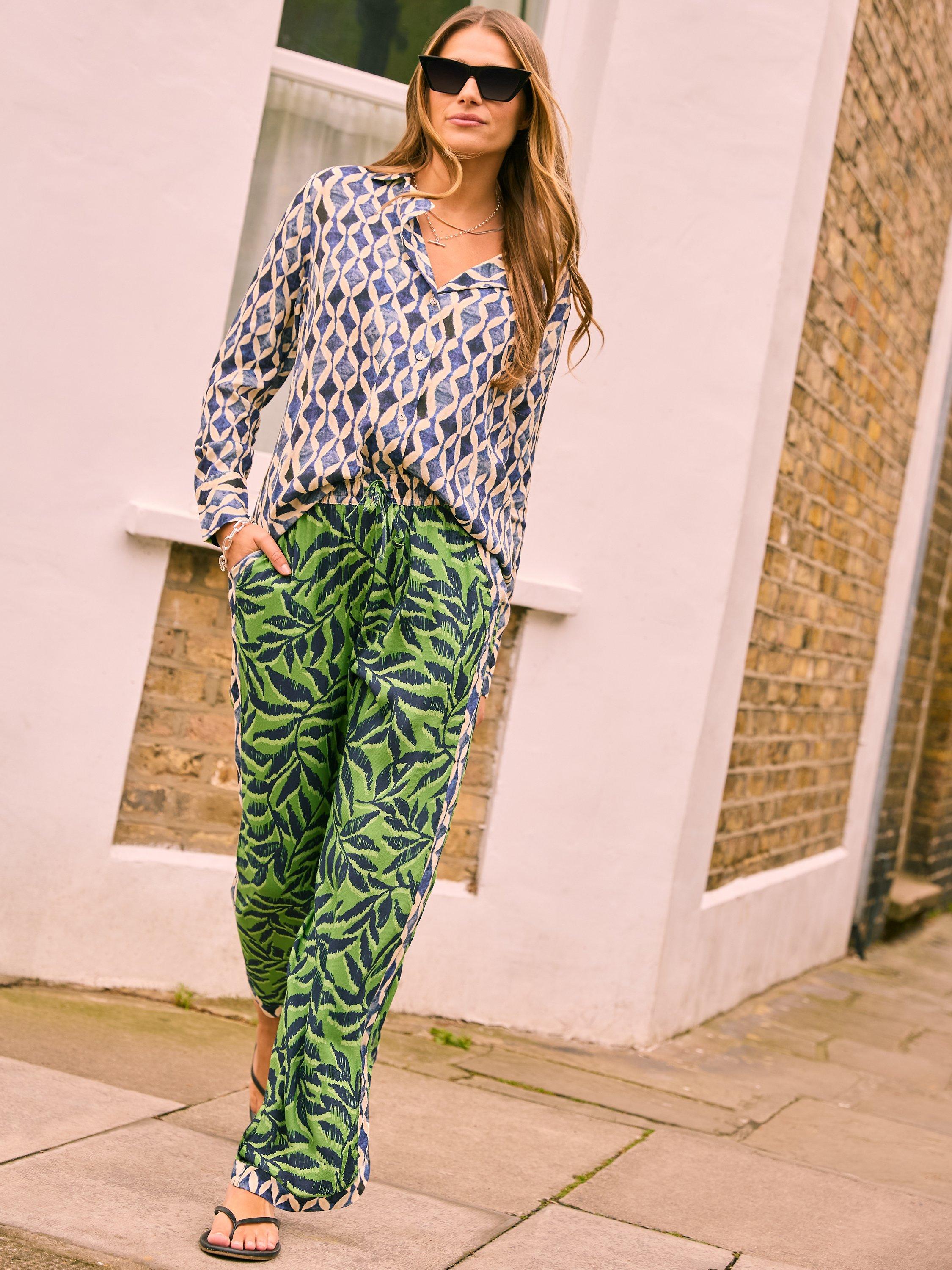 Baukjen Elin Foliage Print Trousers, Green/Multi