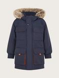 Monsoon Kids' Canvas Longline Parka Coat, Navy