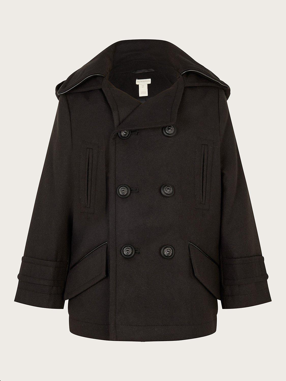 Monsoon Kids' Hooded Pea Coat, Black