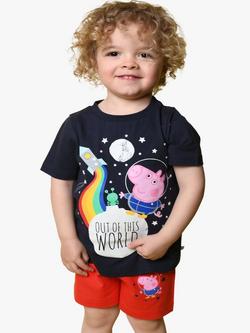 Brand Threads Kids' Organic Cotton George Pig Pyjama Set, Red, Red