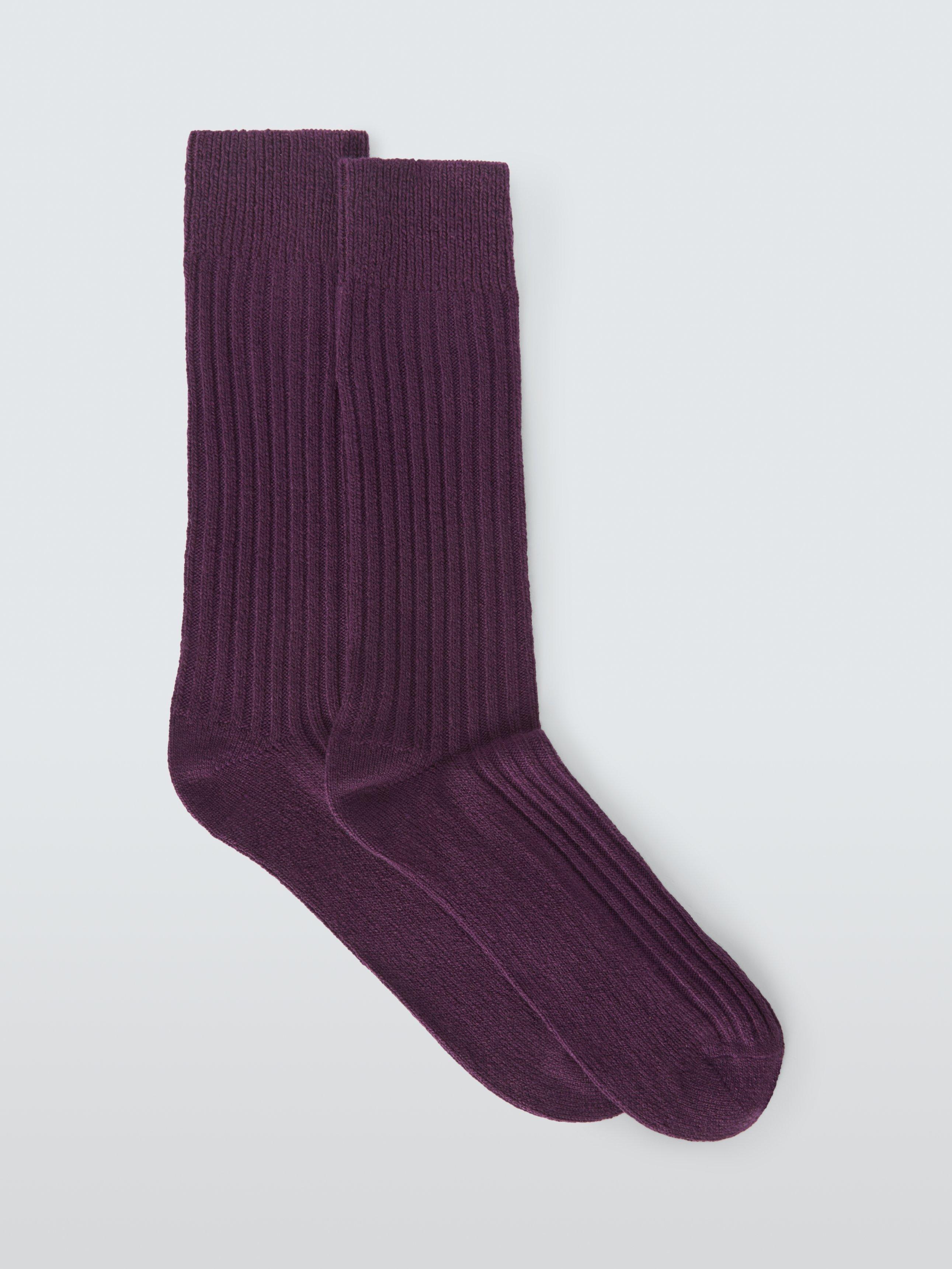 John Lewis Made in Italy Cashmere Blend Ribbed Socks, Purple, M-L