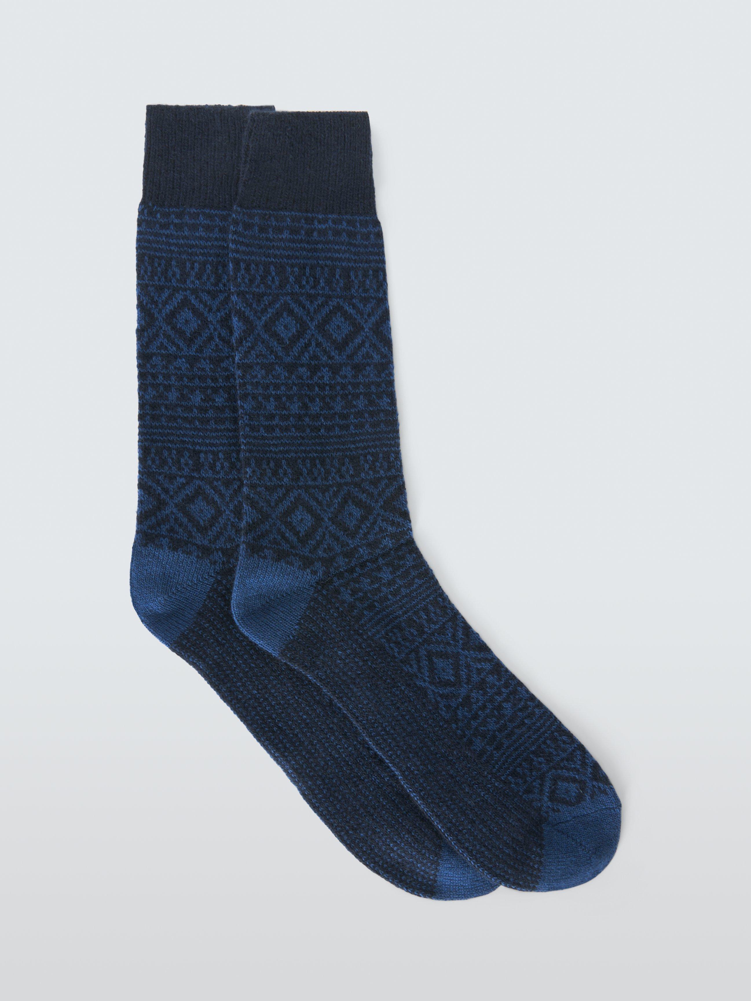 Product image 1 of 2, which shows John Lewis Made in Italy Cashmere Blend Fairisle Socks, Blue Multi, S-M