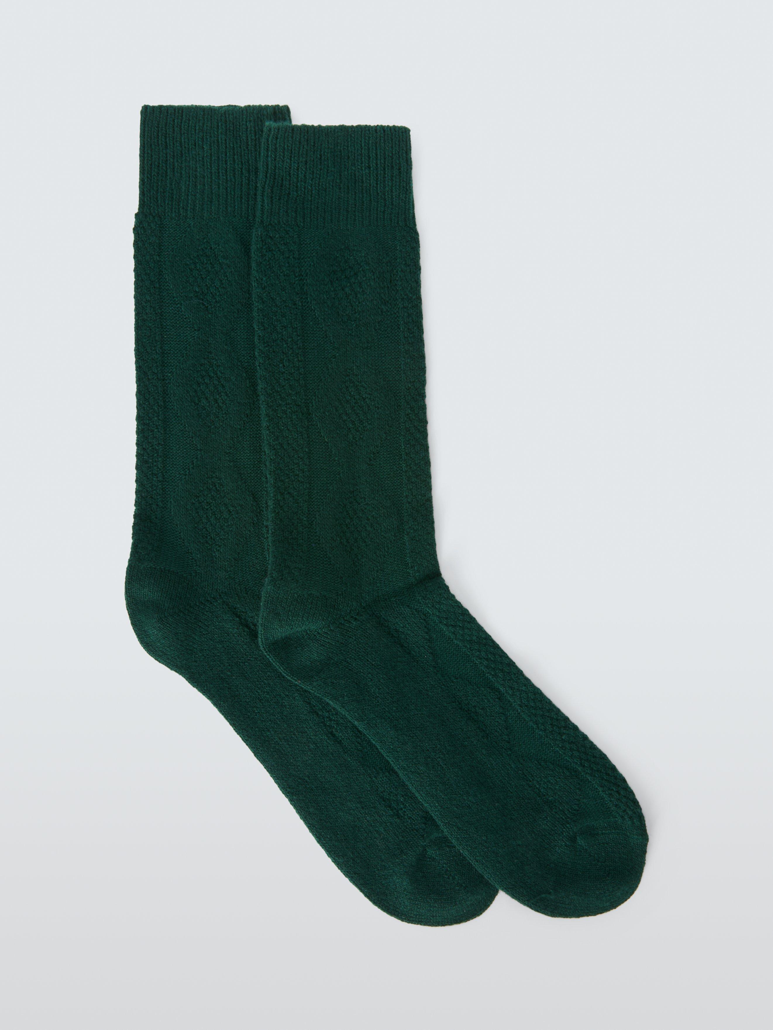 Product image 1 of 2, which shows John Lewis Made in Italy Cashmere Blend Cable Textured Socks, Dark Green, S-M