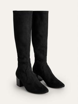 Boden Heeled Stretch Suedette Knee Boots - view 2, Black