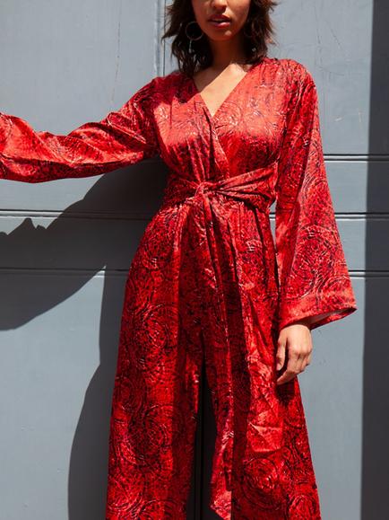 Raishma Blake Abstract Jumpsuit, Burgundy - view 2, Burgundy