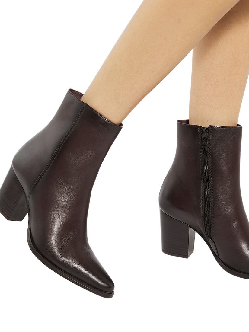 Product image 6 of 6, which shows Dune London Paxten Leather Western Ankle Boots, Chocolate, 3