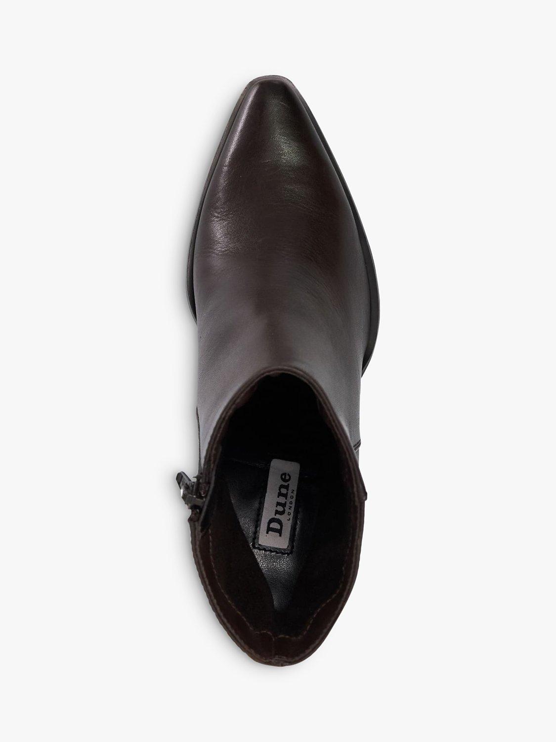 Product image 2 of 6, which shows Dune London Paxten Leather Western Ankle Boots, Chocolate, 3