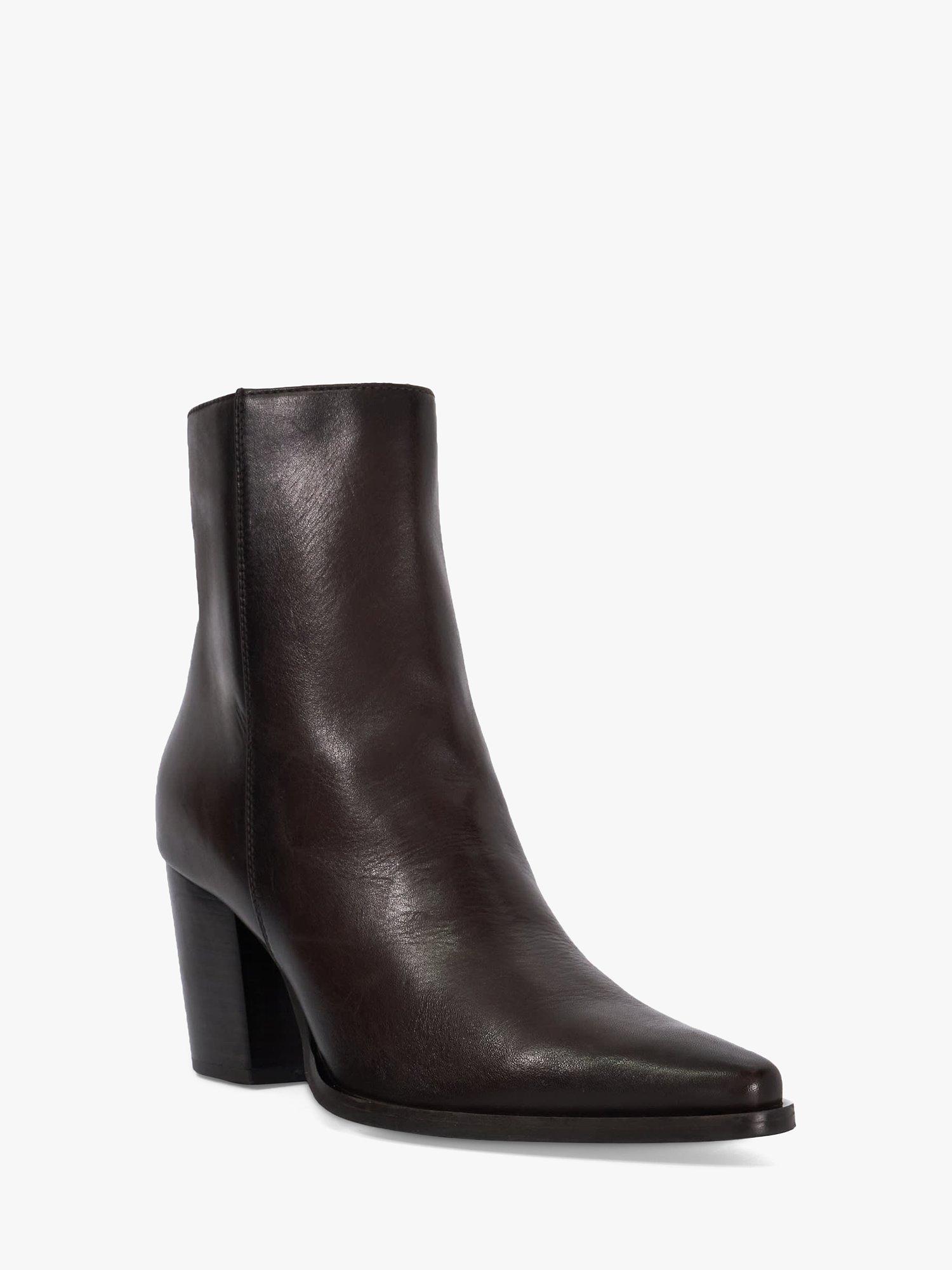 Product image 3 of 6, which shows Dune London Paxten Leather Western Ankle Boots, Chocolate, 3