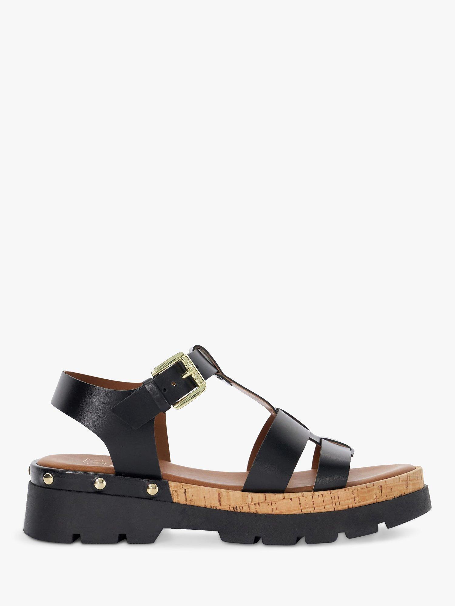 Dune Laplin Block Heel Leather Sandals, Black, 3