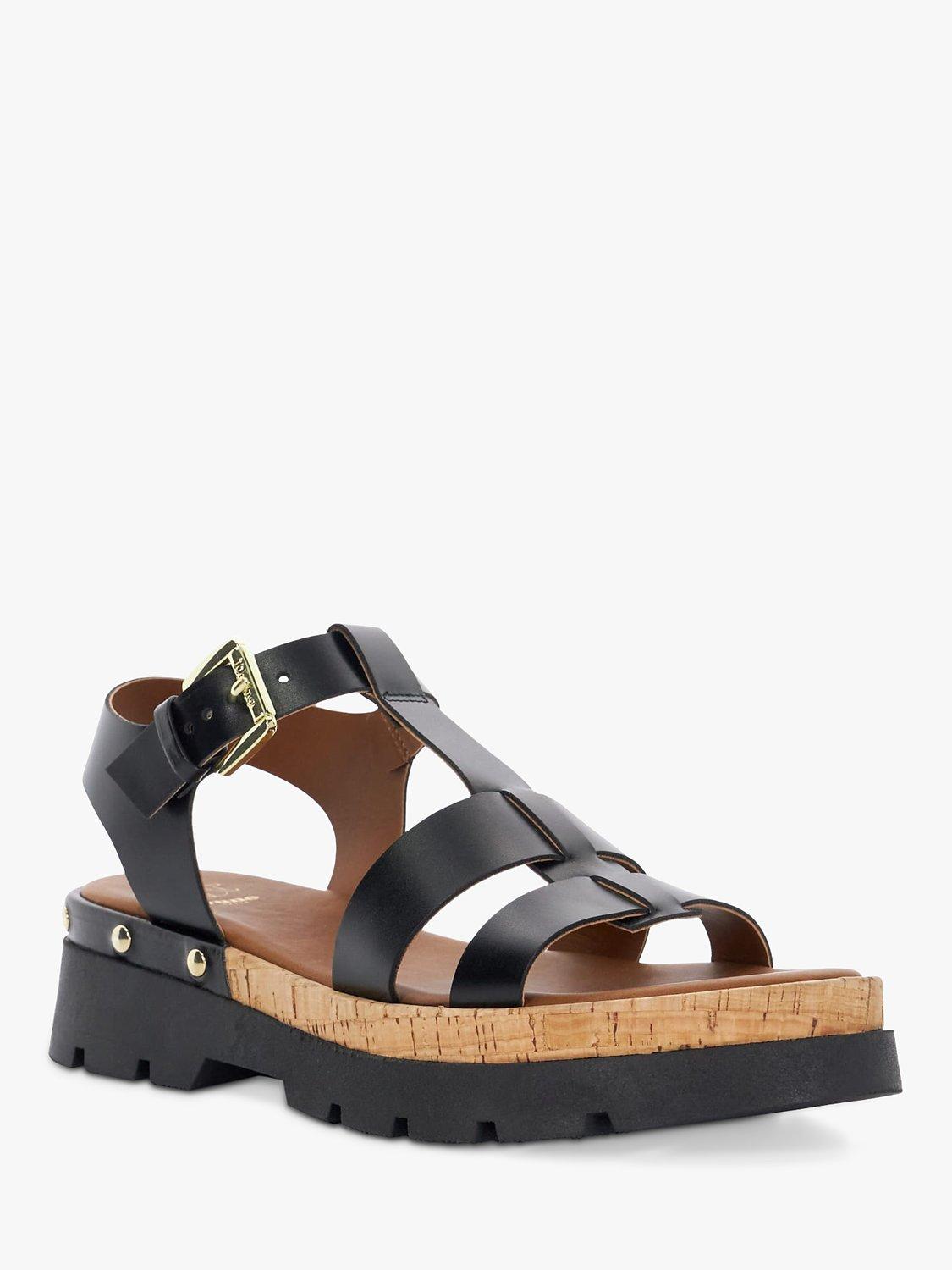 Dune Laplin Block Heel Leather Sandals, Black, 3