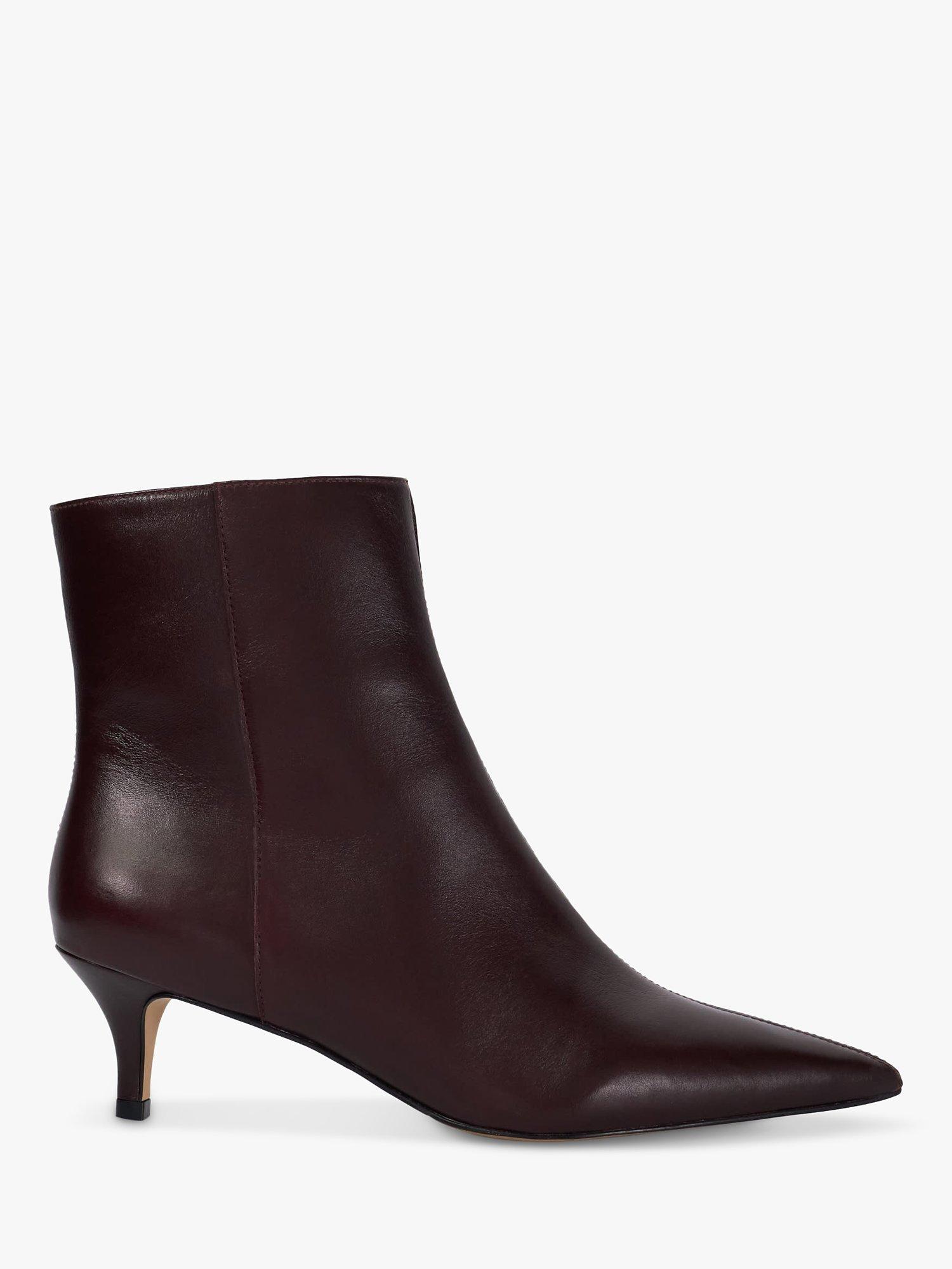 Product image 1 of 6, which shows Dune London Offer Leather Heeled Pointed Ankle Boots, Dark Red, 6