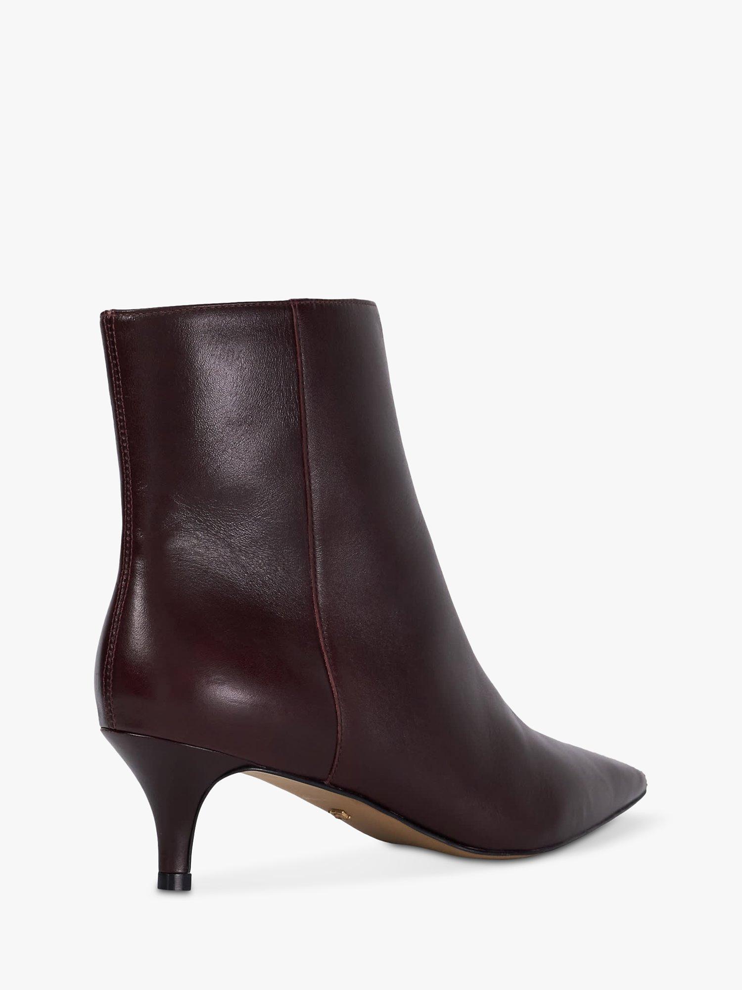 Product image 4 of 6, which shows Dune London Offer Leather Heeled Pointed Ankle Boots, Dark Red, 6