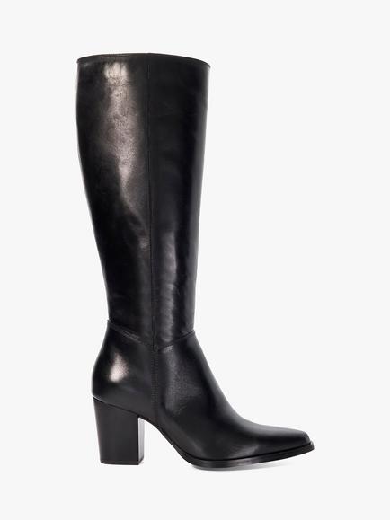 Dune London Silahs Block Heel Knee High Leather Boots, Black