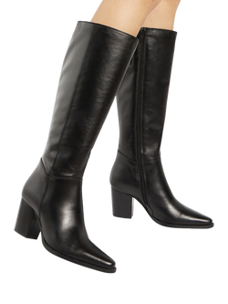 Dune London Silahs Block Heel Knee High Leather Boots - view 2, Black