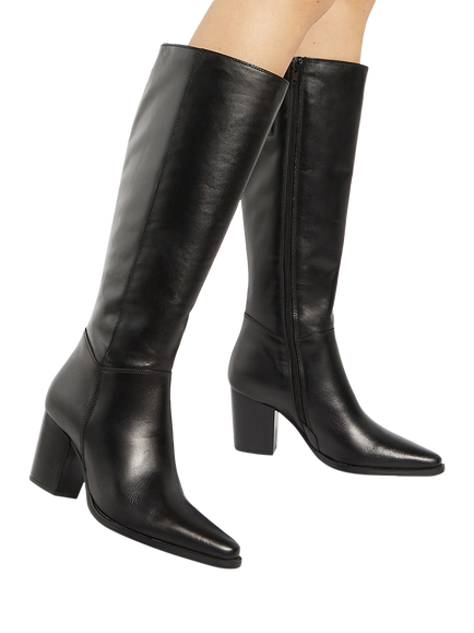 Dune London Silahs Block Heel Knee High Leather Boots - view 2, Black