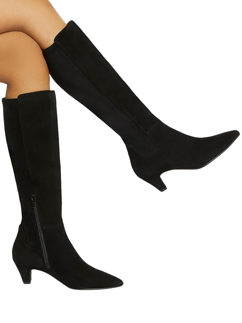 Product image 6 of 6, which shows Dune London Sera Suede Pointed Knee High Boots, Black, 3