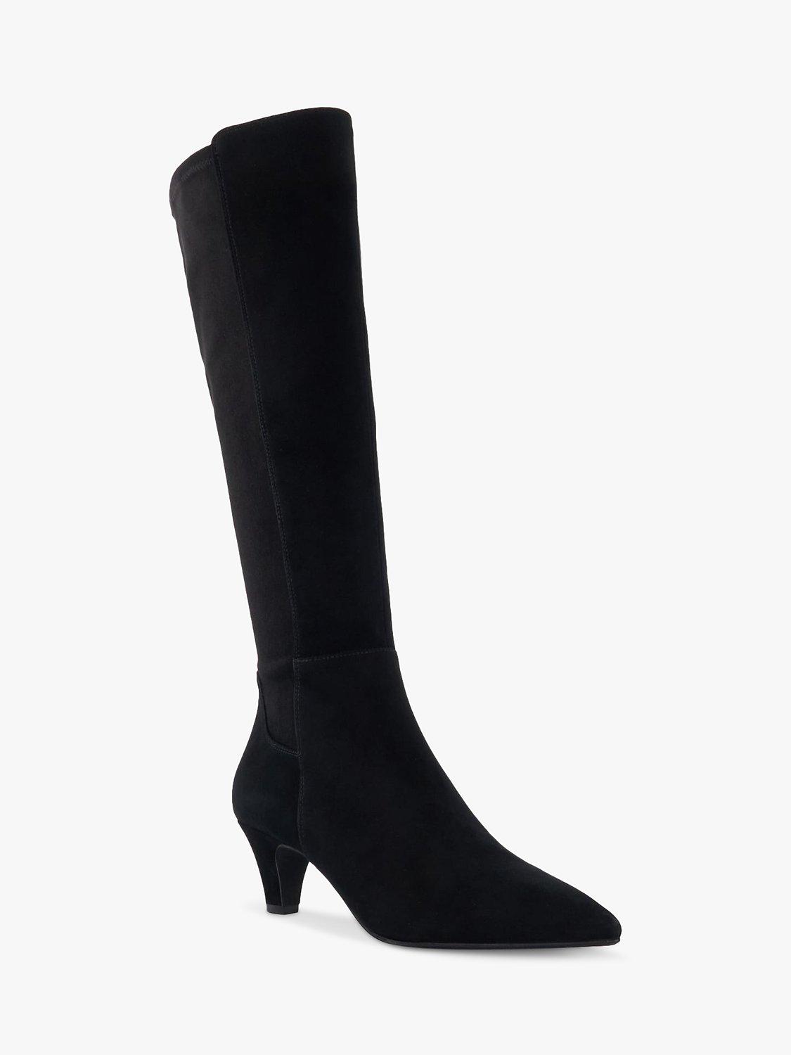 Product image 3 of 6, which shows Dune London Sera Suede Pointed Knee High Boots, Black, 3