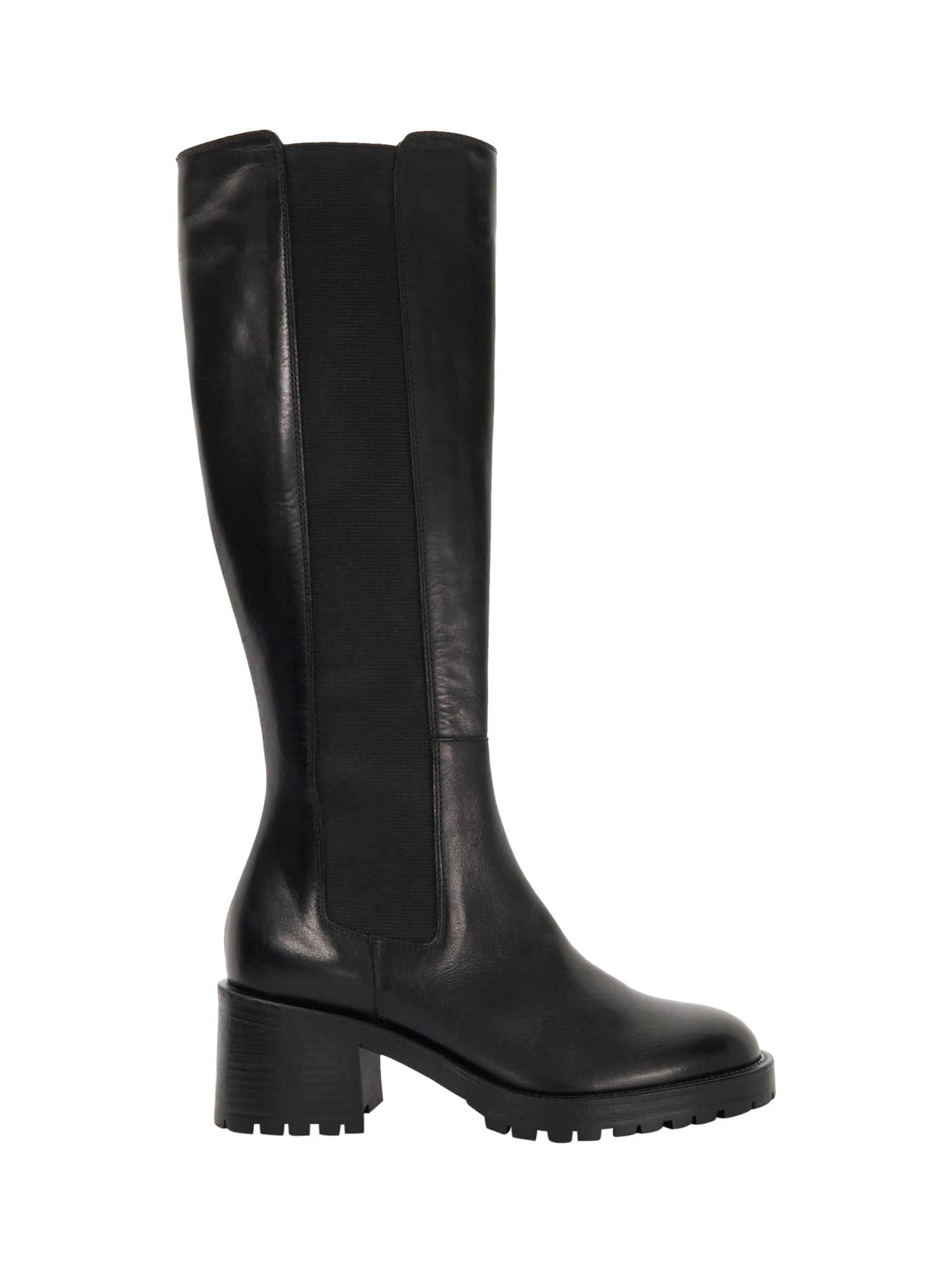 Product image 1 of 6, which shows Dune Tessia Leather Knee-High Boots, Black, 3