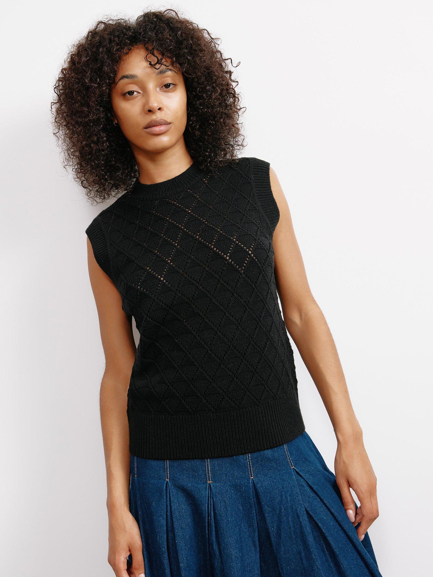 Albaray Pointelle Wool Blend Knit Tank Top, Black