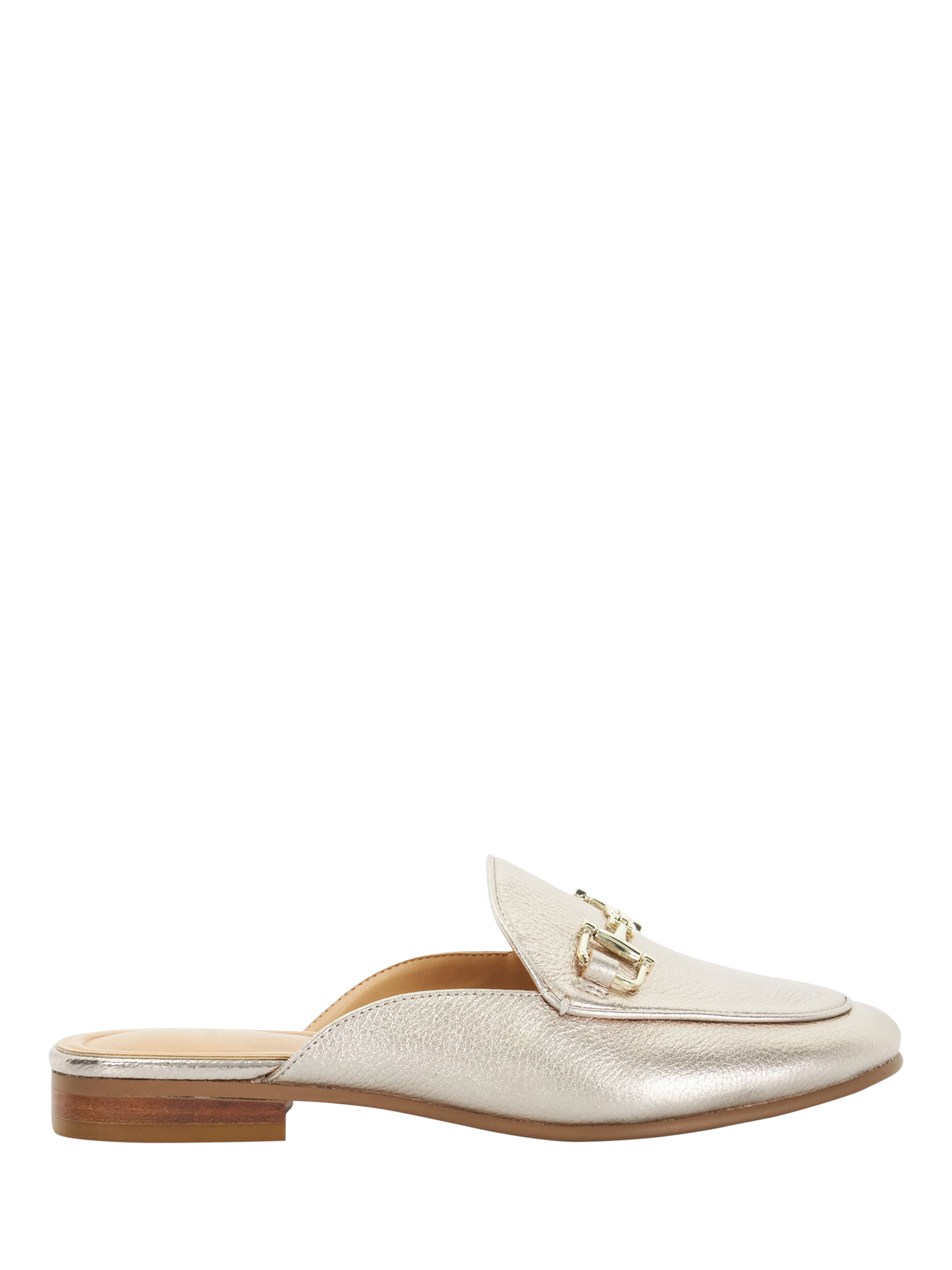 Product image 1 of 6, which shows Dune Glairing Snaffle Trim Backless Leather Loafers, Gold, 3