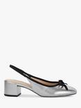 Dune Classy Metallic Leather Bow Detail Heeled Courts, Silver