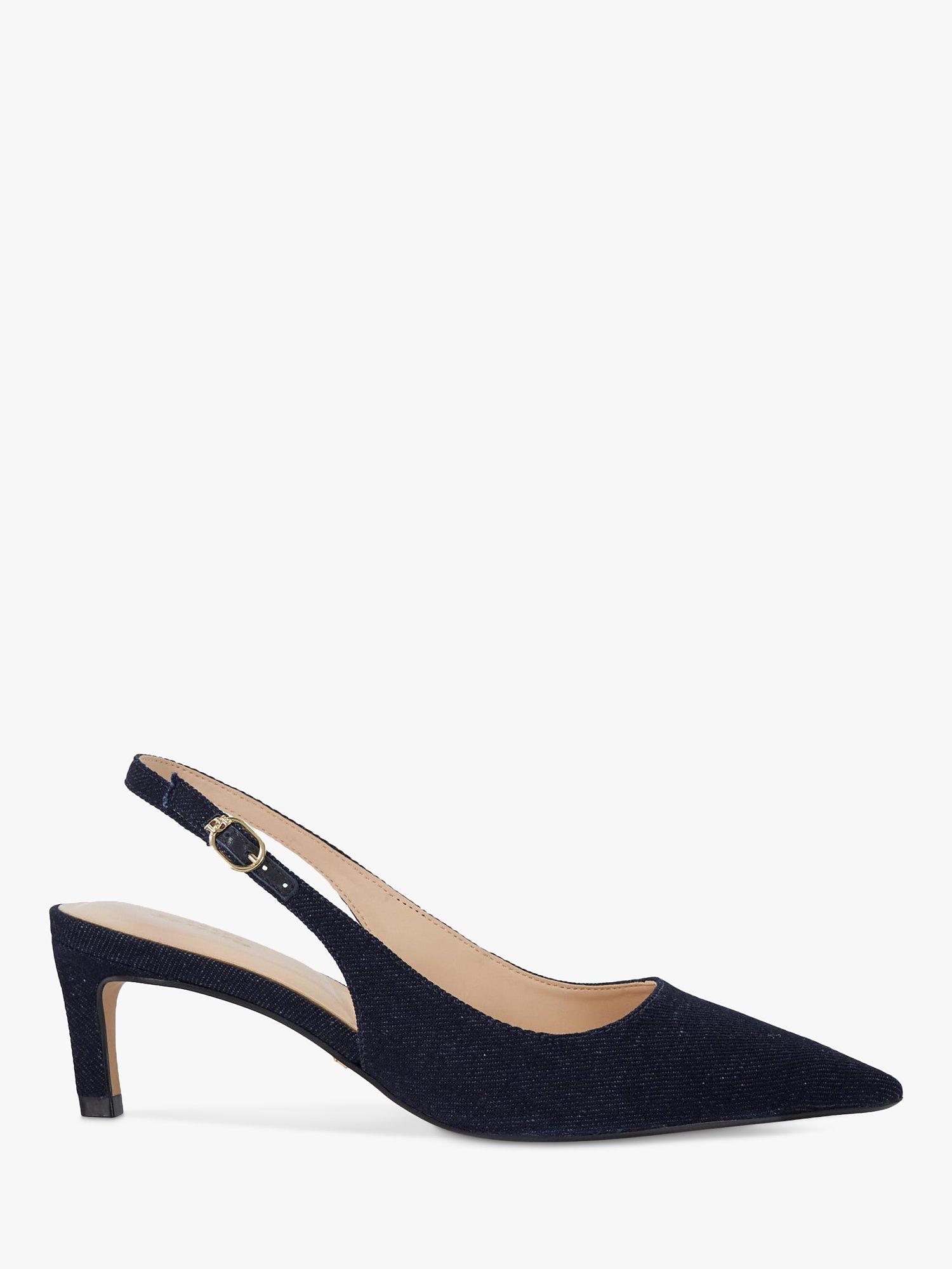 Dune Celinna Denim Heeled Slingback Pointed Courts Navy