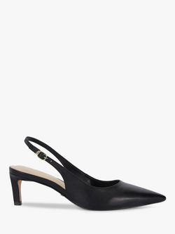 Dune London Celinna Leather Heeled Slingback Pointed Courts, Black