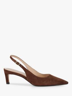 Dune London Celinna Suede Heeled Slingback Pointed Courts, Chestnut
