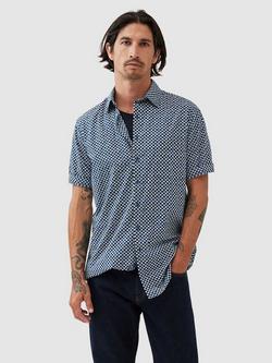 Rodd & Gunn Yates Printed Cotton Regular Fit Short Sleeves Shirt, Indigo, Indigo