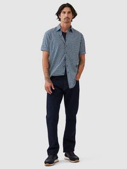 Rodd & Gunn Yates Printed Cotton Regular Fit Short Sleeves Shirt, Indigo - view 2, Indigo