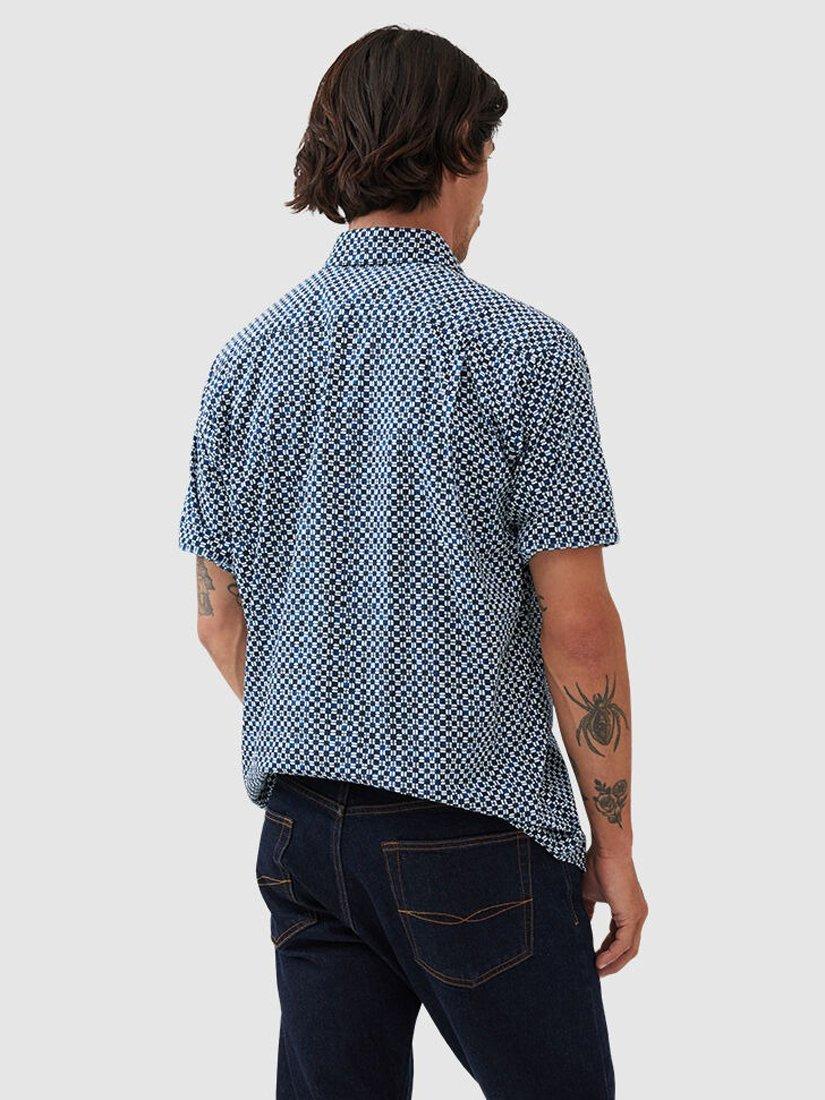 Product image 3 of 5, which shows Rodd & Gunn Yates Printed Cotton Regular Fit Short Sleeves Shirt, Indigo, S