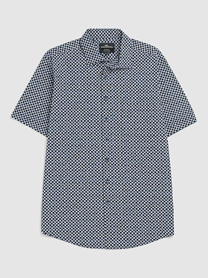 Product image 4 of 5, which shows Rodd & Gunn Yates Printed Cotton Regular Fit Short Sleeves Shirt, Indigo, S